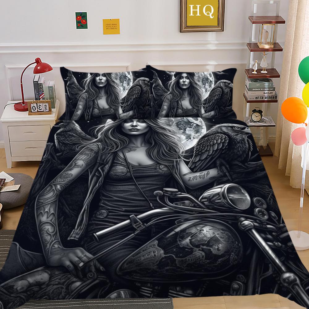 Beauty Skull Printed Bedspreads King Size Microfiber Bed Set Cover Teen Cool Design Comforter Cover Set