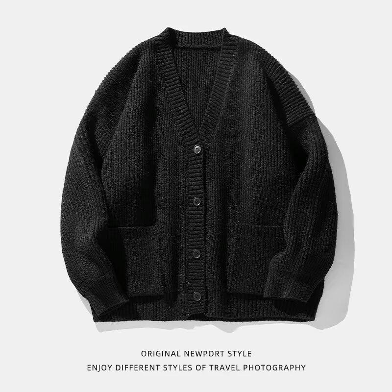 Trendy Japanese-Style V-Neck Knit Cardigan - Autumn/Winter Loose Fit Sweater for Couples