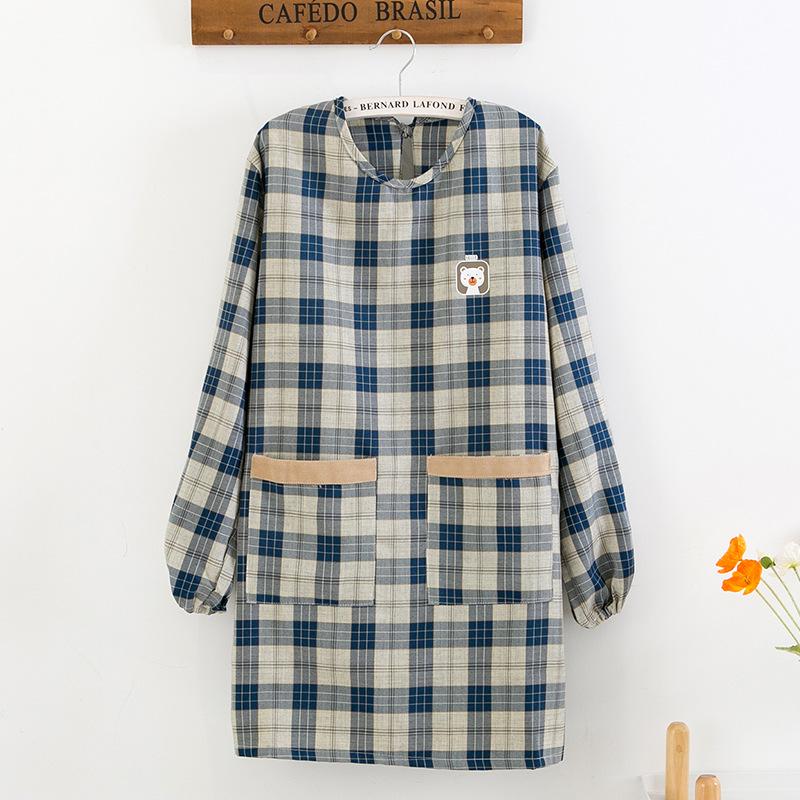 Japonská kostkovaná zástěra s medvědem, voděodolná: Otočný, Odolný proti skvrnám Kuchyňský ochranný oděv