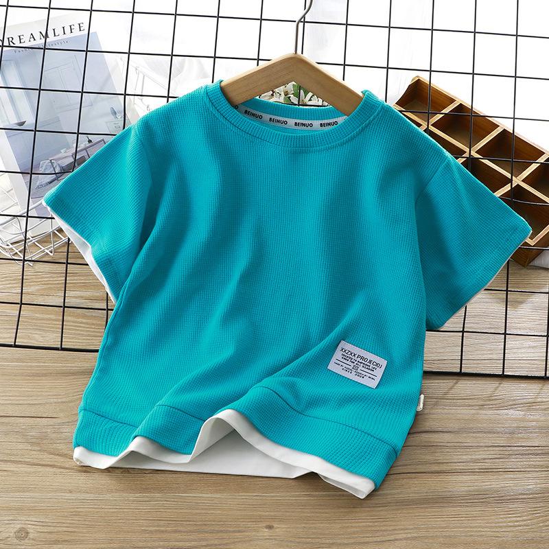 Children's Summer T-Shirt Cotton Waffle Weave Two-Piece Set (Short-Sleeve) for Boys