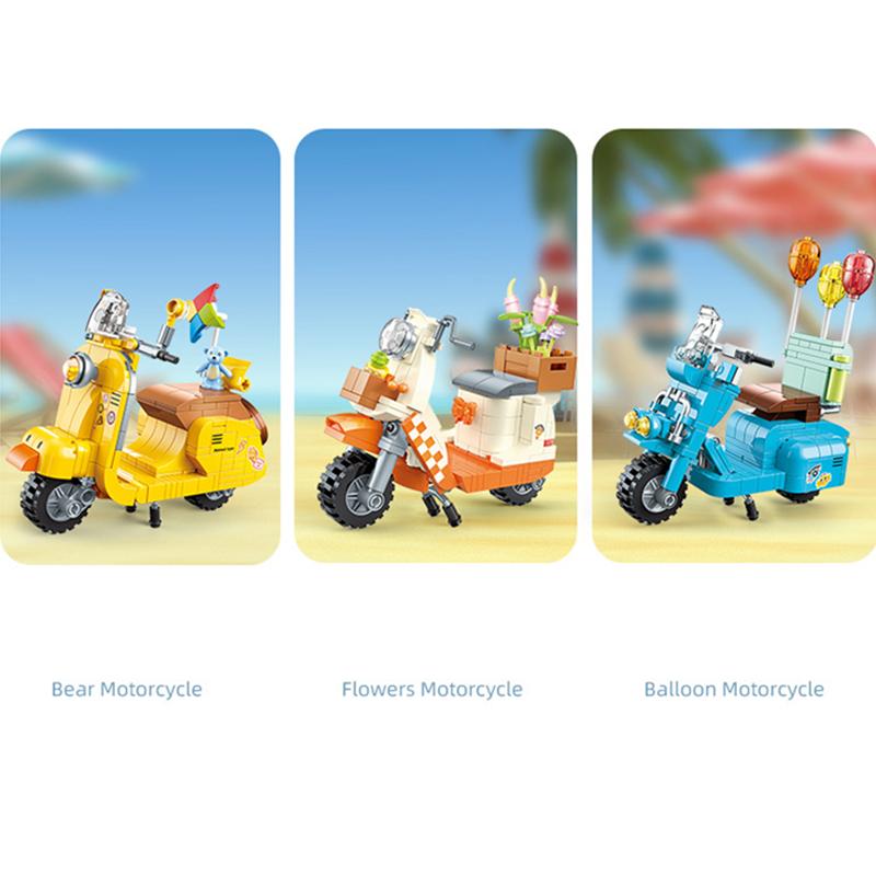 DIY Cute Lighting Machinery Little Sheep Electric Vehicle Motorcycle Retro Building Blocks Classic Model Bricks Sets Toys