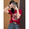 Flower Painted Short-sleeved T-shirt Women's 2025 Summer New Inner Bottoming Shirt Half-sleeved Loose Top Ins Tide