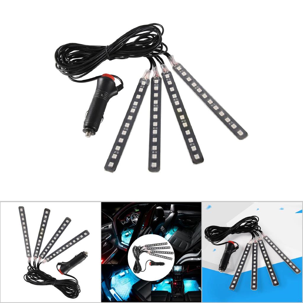 12V 4x 12SMD Car Interior RGB LED Strip Lights Foot Atmosphere Light Remote Control(Ice Blue)