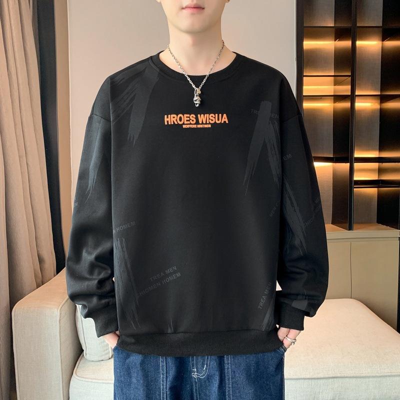 Herren Frühling und Herbst Neues Unterhemd Langarm T-Shirt Rundhalsausschnitt Bedruckt Übergröße Herren Top