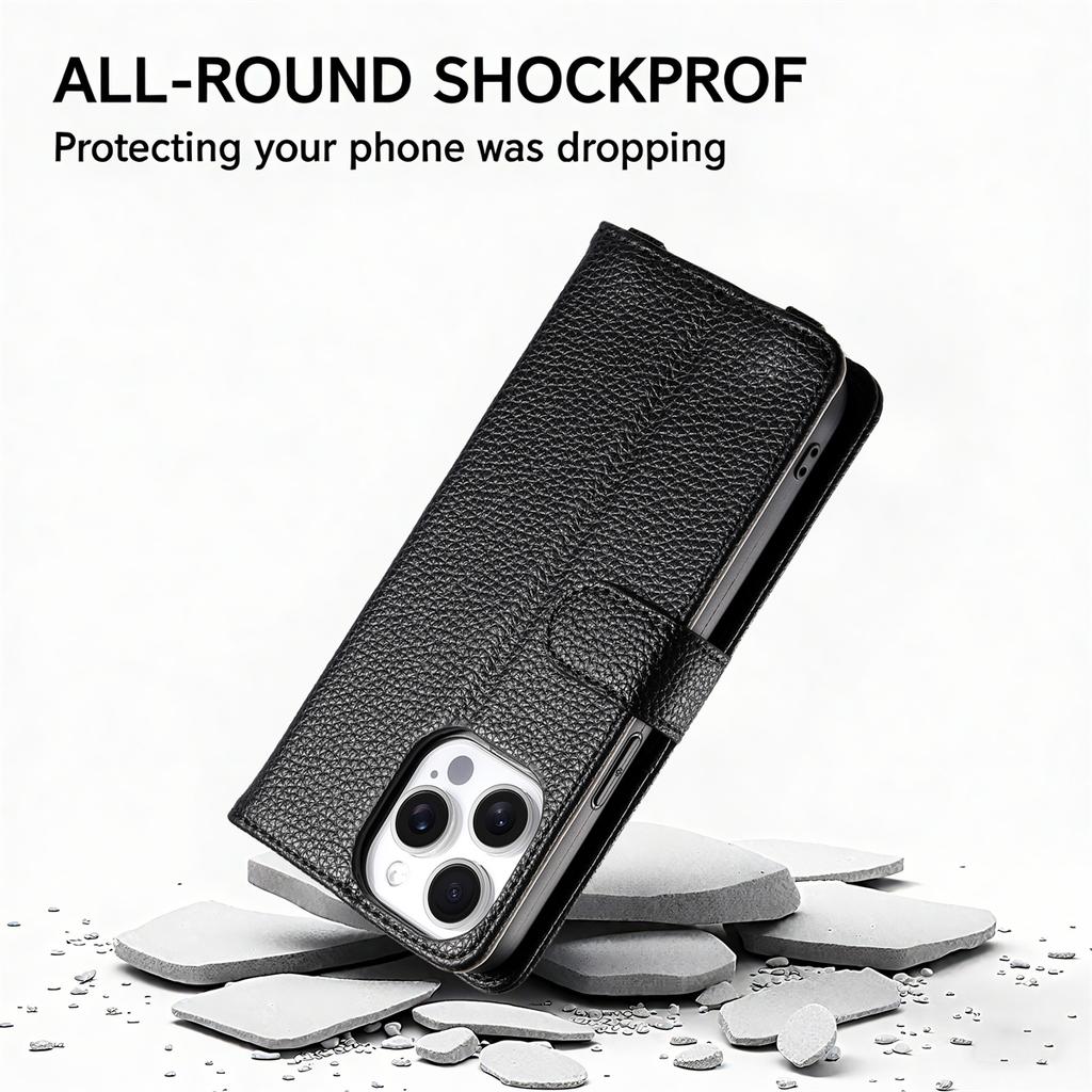 Leather Phone Case for iPhone 12 - 16 Series with Coin Pocket, Card Slot, Mirror & Stand – Multiple Colors