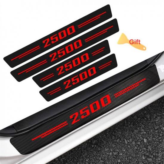 

4pcs For Ram 2500 Cab Carbon Fiber Leather Red Door Sill Scuffs Plate Protector