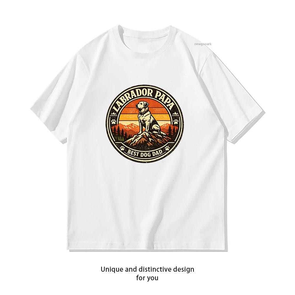 Labrador Papa Retro Mountain Sunset Badge Best Dog Dad Gift Classic TShirt Women Unisex Casual cotton printed t shirts S