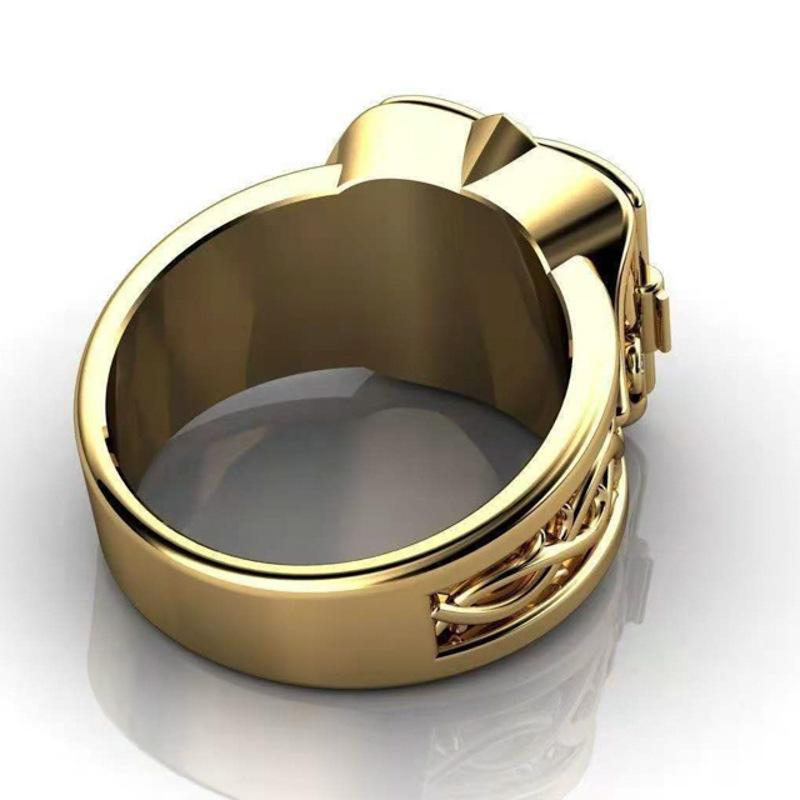 Creative European and American Style Carved Geometric Open Cap Locket Pattern Ring Men's Rings for Men