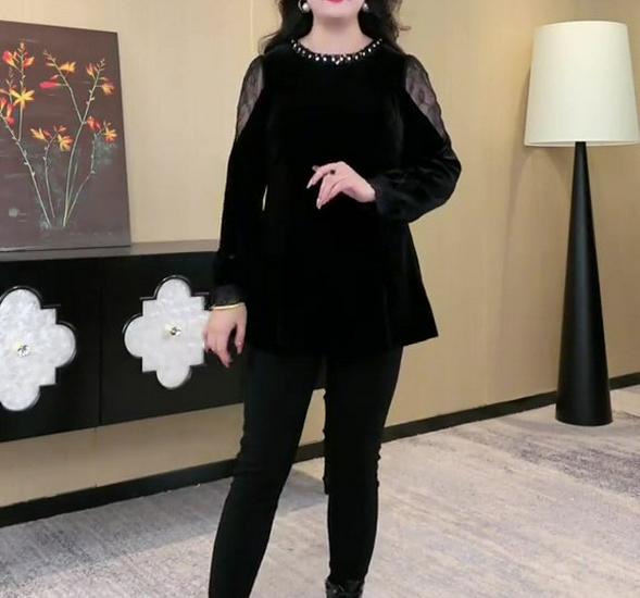 2025 Spring Korean Velvet Off-Shoulder Luxury Plus Size Top for Women