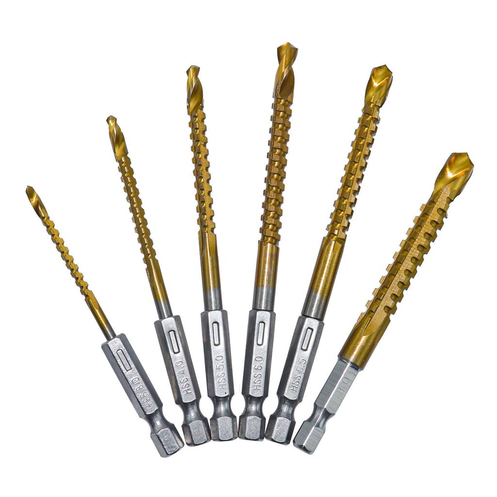 Titanium-Plated Hex Shank Woodworking Drill Bit - Multi-Purpose Grooving & Twist Drill