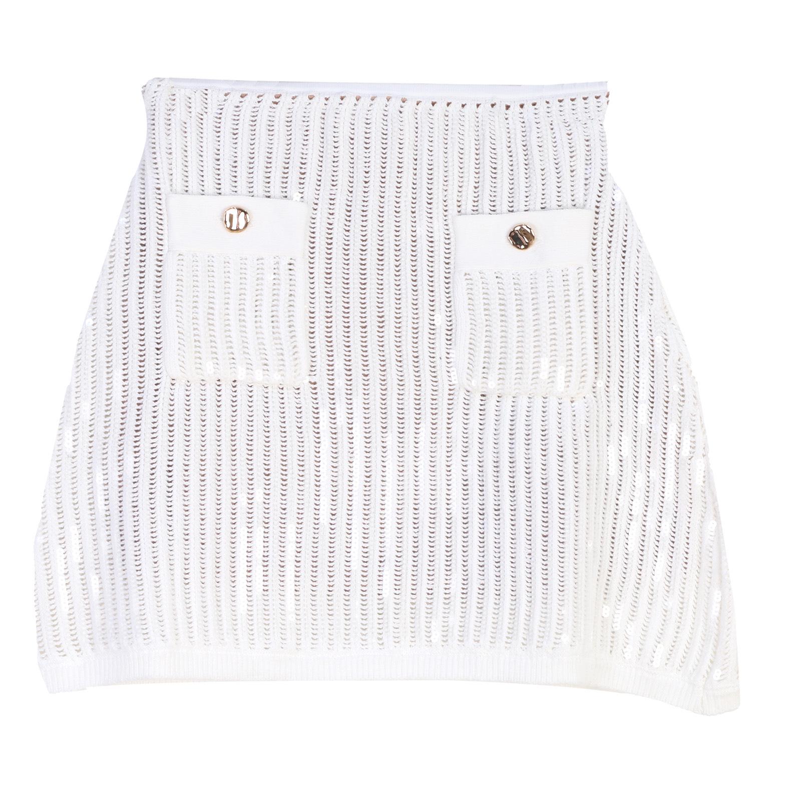 

Женский французский кардиган с лацканами из пайеток и комплект юбки А-силуэта с металлической пряжкой и полыми короткими рукавами M