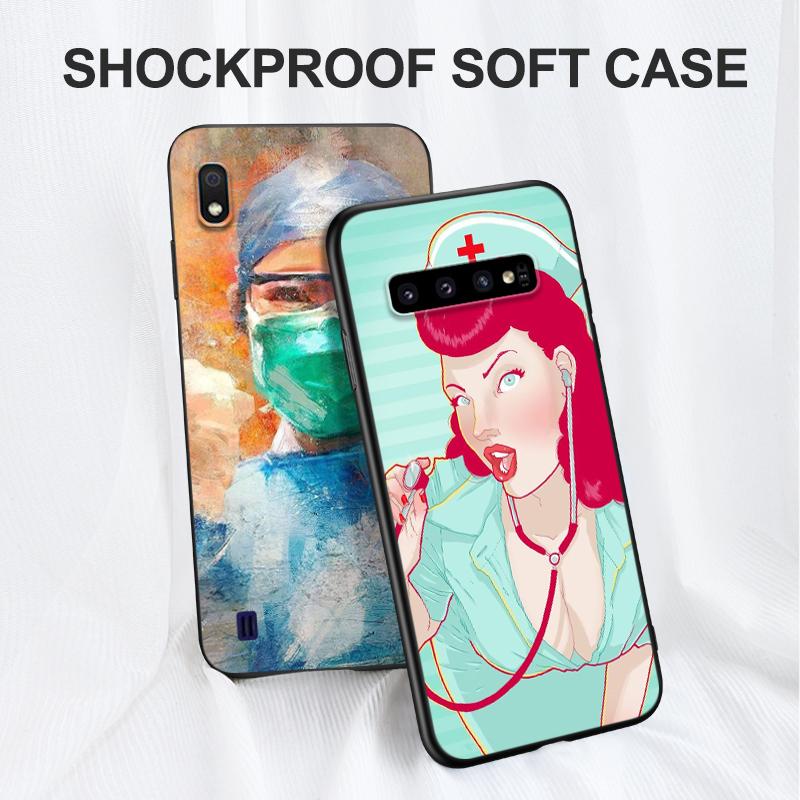 Schwarze TPU-Hülle für Samsung Galaxy A50 50S A30S A10 A01 A11 A21S A31 A41 A51 A71 Hülle Krankenpflege Kunst Zeichnung