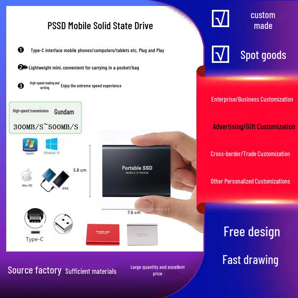PSSD Mobile Solid State Drive: External USB Flash Storage 512GB/1TB/2TB for Phone Expansion
