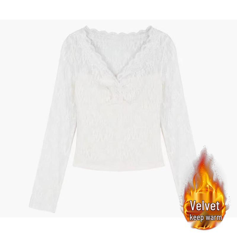 Chic V-Neck Lace Top: Elegant Innerwear & Outerwear for Spring & Autumn