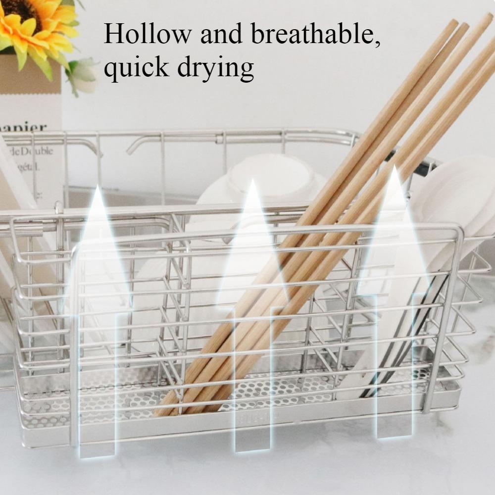 304 Stainless Steel Utensil Holder, Kitchen Utensil Organizer, Knife and Fork Drainage Rack, Kitchen Drainage Basket Accessories, with Hooks