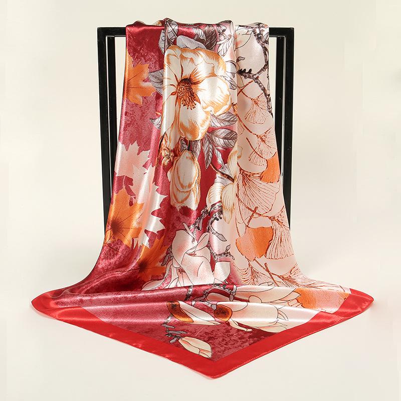 90*90Cm Women Square Silk Scarf Luxury Large Shawl Neckerchief Print Headband Female Foulard Bandana Wraps Hijab Scarves