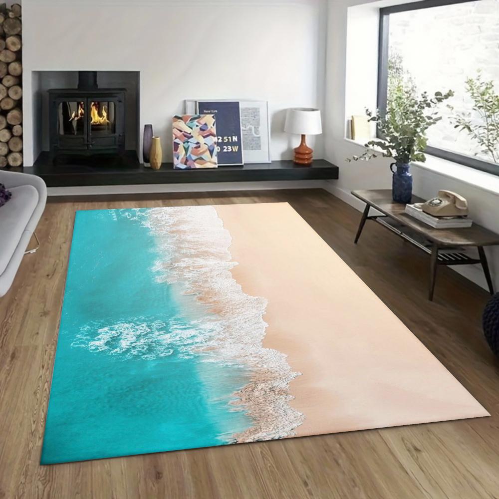 Summer Beach Wave Area Rug Coastal Ocean Home Decor Carpet Soft Non-slip Floor Mat for Living Room Bedroom Hallway
