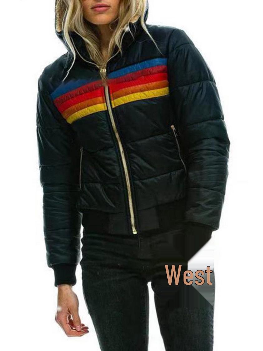 

Женская повседневная хлопковая куртка с капюшоном и цветными блоками, 2024 M чёрный