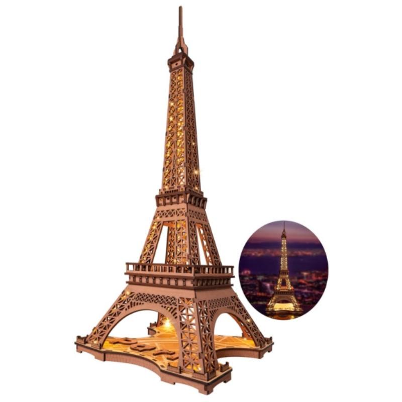 Rolife Eiffelturm Bastelset 3D Puzzle DIY Modellbausatz mit LED-Licht Gehirnjogger Geschenke für Kinder Jugendliche Erwachsene