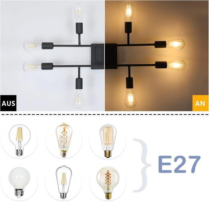 Living Room Ceiling Light - NETTLIFE - 8-light E27 Ceiling Light - Black - Metal - Diameter 67 Cm