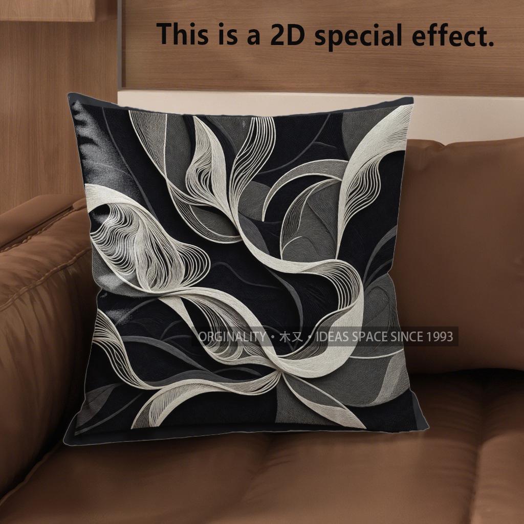 2D Abstract Black & White Patterned Pillow Covers Pattern Cushion Cover Suitable For Sofa Bedroom Car Pillow Cover