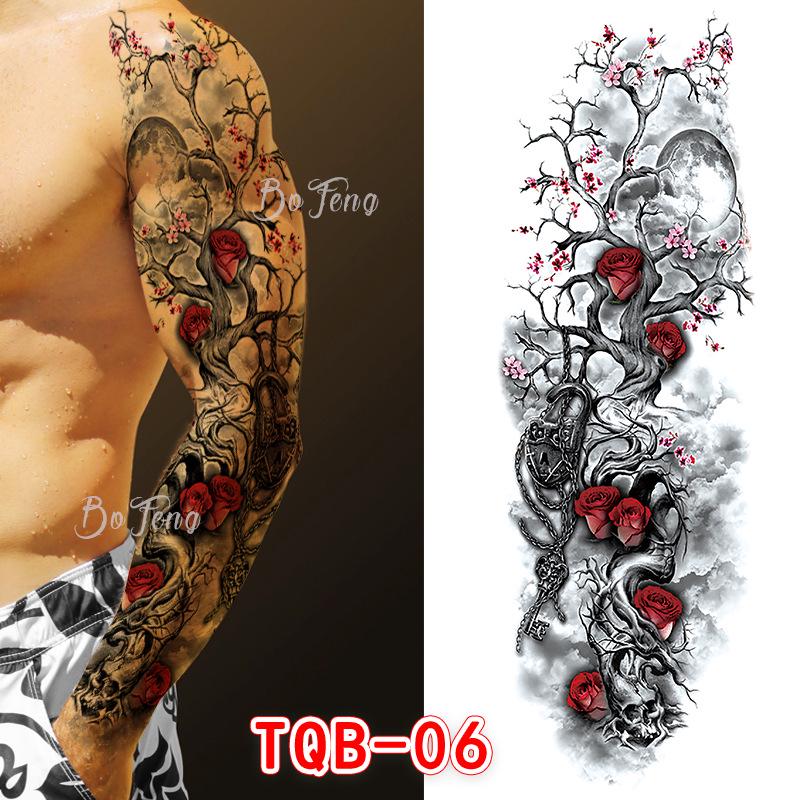 Waterproof Full Arm Floral Tattoo Stickers - Cross-Border Design for Europe & America