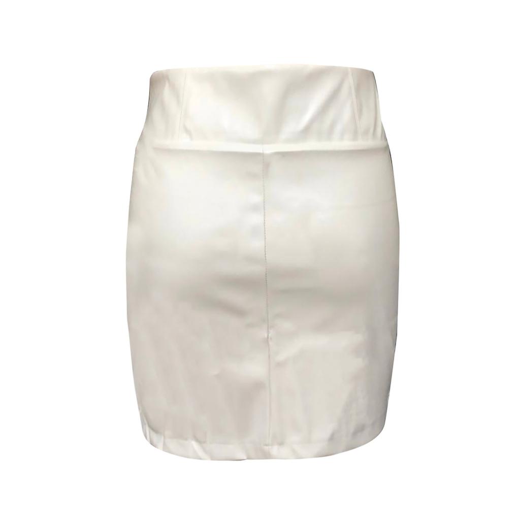 Women's Fashion Temperament Solid Color Leather Sexy  Zipper High Waist Bag Hip Short Skirt
