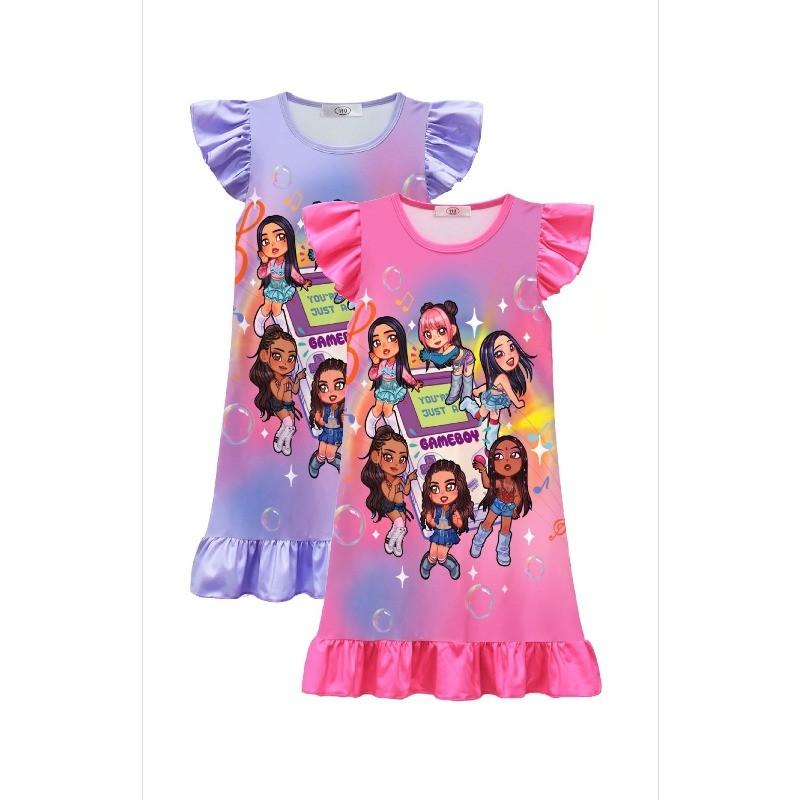 82610 Vestito Corto a Maniche Corte Stampato KATSEYE per Bambine e Ragazze