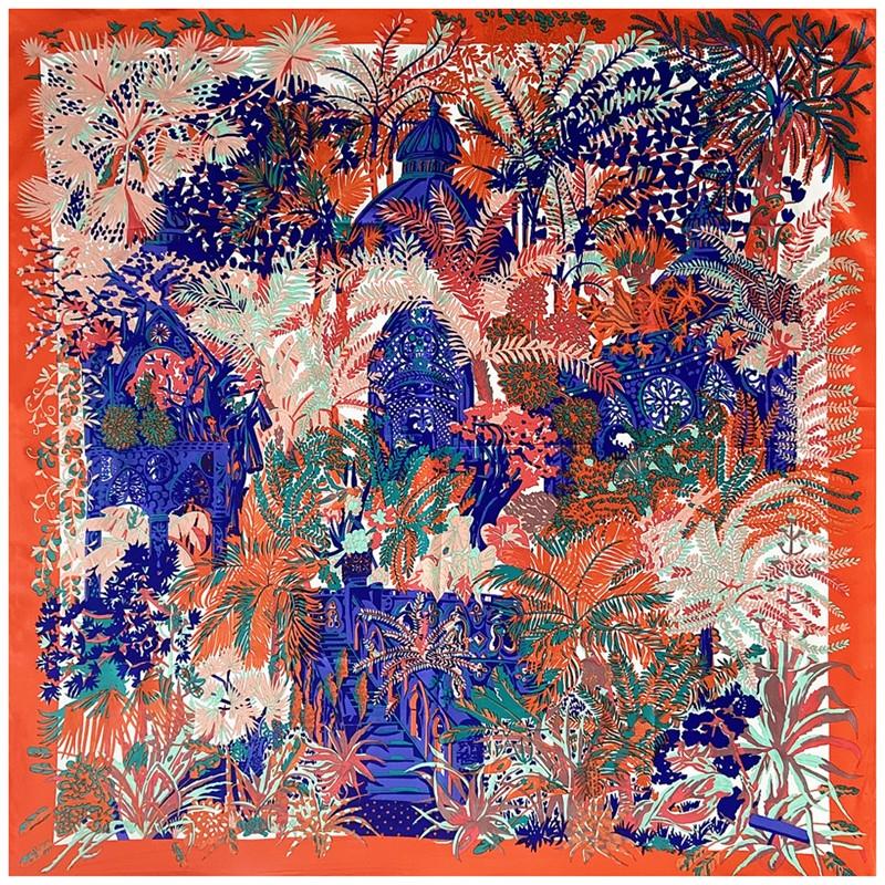 

POBING Silk Scarf Women Large Shawls Plant Jungle Stoles Square Bandana Luxury Kerchief Hijab Scarves Female Foulards 130CM 130CM x 130CM