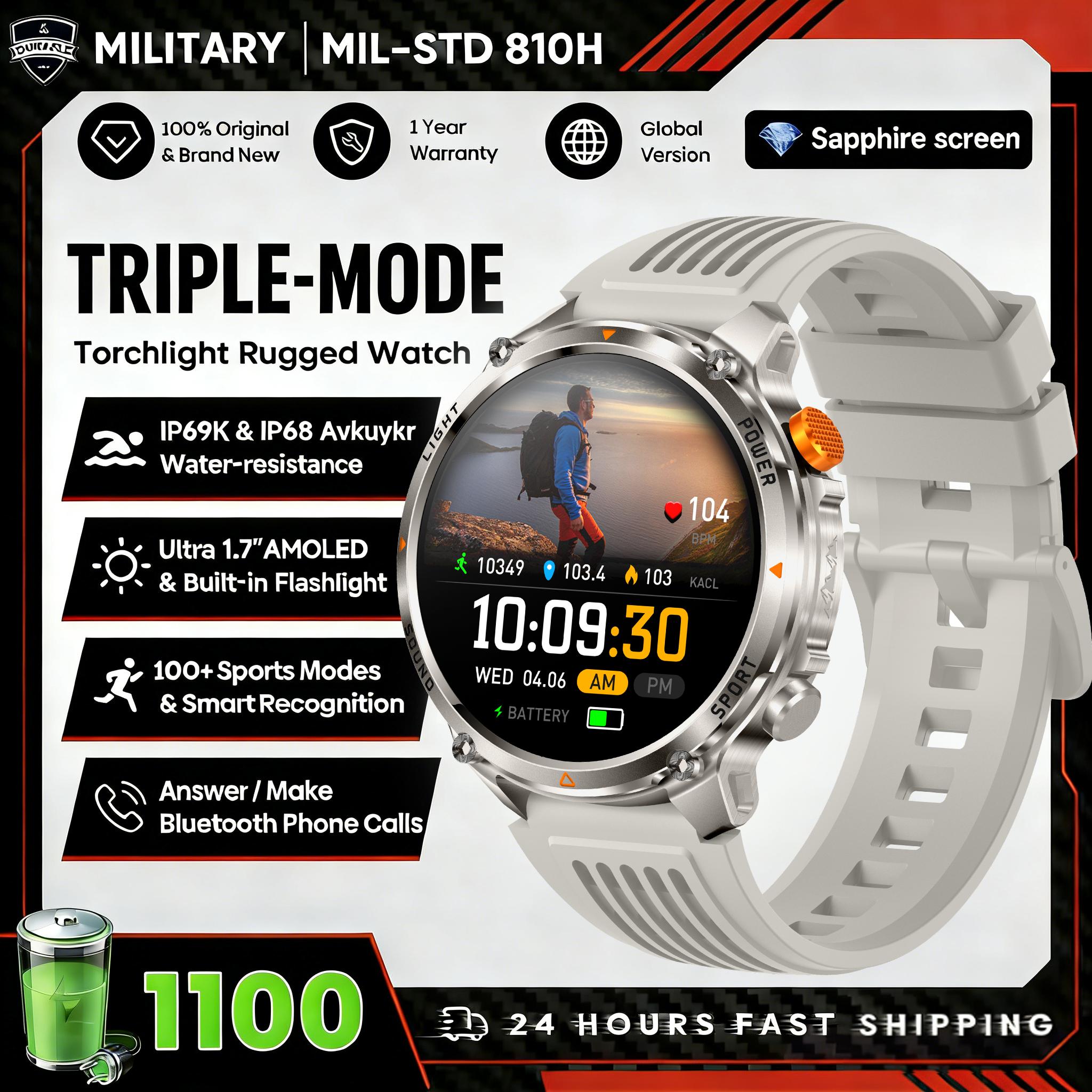 

New Rex- 3 Military Grade 1100mAh Battery Smart Watch 10ATM Waterproof Bluetooth call AMOLED HD Men Sports New Smart watch