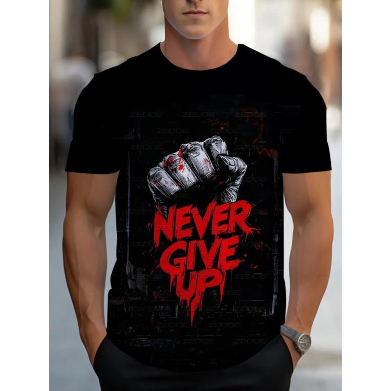 

European sizes Men S T-Shirt | Durable Black Crew Neck with Never Give Up Print, Lightweight and Comfortable for Gym and Casual Wear 4XL чорний