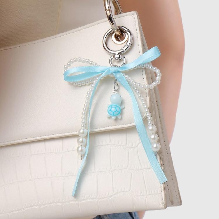 Versatile Ribbon Pearls Bowknot Key Rings with Turtles Pendant Charming Keychain Accessory for Backpacks and Purses