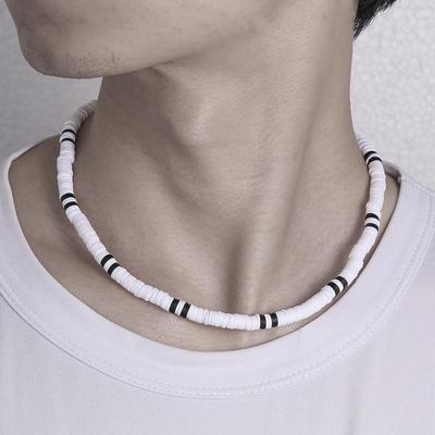 Bohem Tarz Erkek Siyah ve Beyaz Yumuşak Kil ve Ahşap Kolye