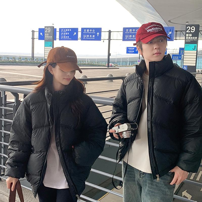 

Пары в хлопковой одежде зимой 2025 года, утолщенная и теплая куртка-пуховик высокого класса, куртка свободного кроя и универсальная, со стойкой, короткая стеганая куртка M чёрный