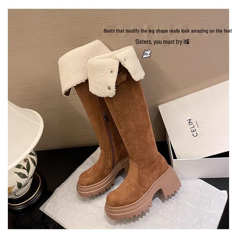 2025 Versatile Thick-Soled High-Heeled Martin Boots with Turn-Down Collar and Soft Sole - Stylish Spring & Autumn Fashion