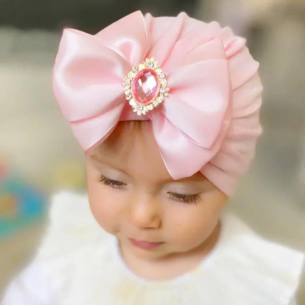 Glänzende Strass Schleife Kleinkind Indischer Hut Weiche Hautfreundliche Baumwolle Baby Mädchen Mützen Turban Handgemachte Schleifen Kopfbedeckung