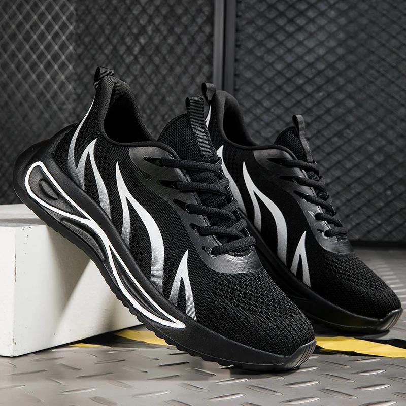 Fashion Running Shoes Men Flame Printed Sneakers Knit Athletic Sports Cushioning Jogging Trainers Lightweight Breathable Tenis De Mujer