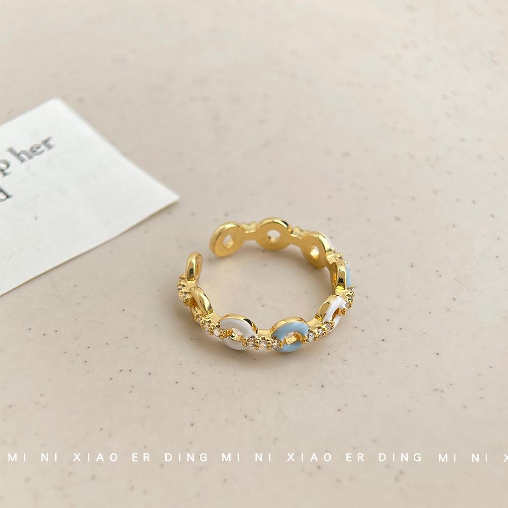 Come money, come money! Micro-inlaid zircon thick-plated 18K real gold color retention opening adjustable geometric round ring, ring