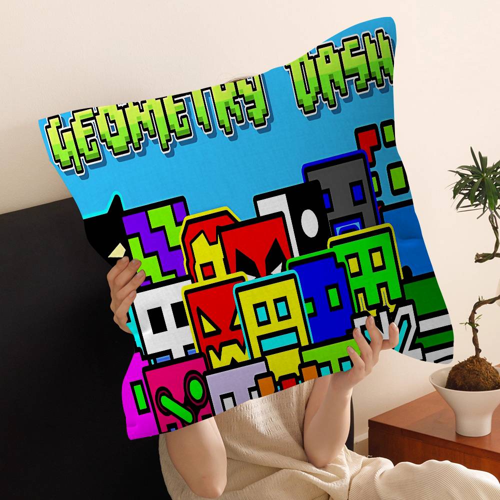 Cartoon Geometry Dash Video Game Pillow Cover Sofa Cushion Cover Home Room Decoration Children Gift