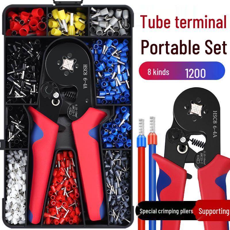 Insulated Wire Connector & Crimping Plier Set: 800/1200/1800 Pcs Tubular Cold-Press Terminals, 6-4A