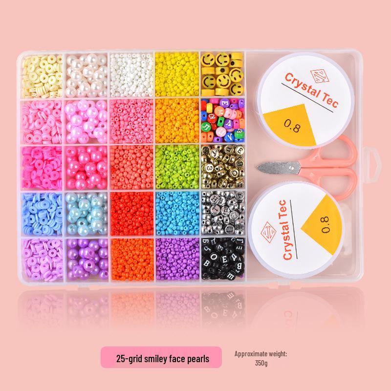 25-Grid Glass Rice Beads DIY Set: Children's Handmade Necklace & Bracelet Beading Kit