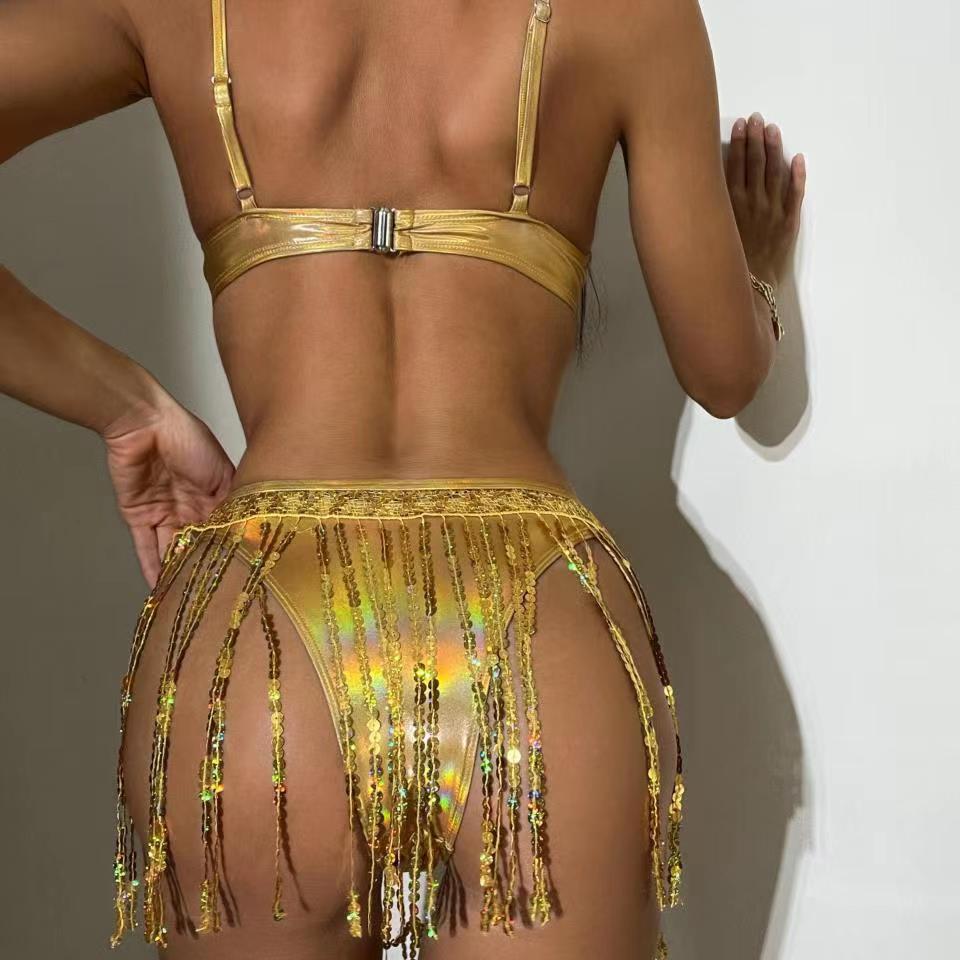 Set de costum de bikini triunghi sexy pentru femei, cu un singur umăr elastic