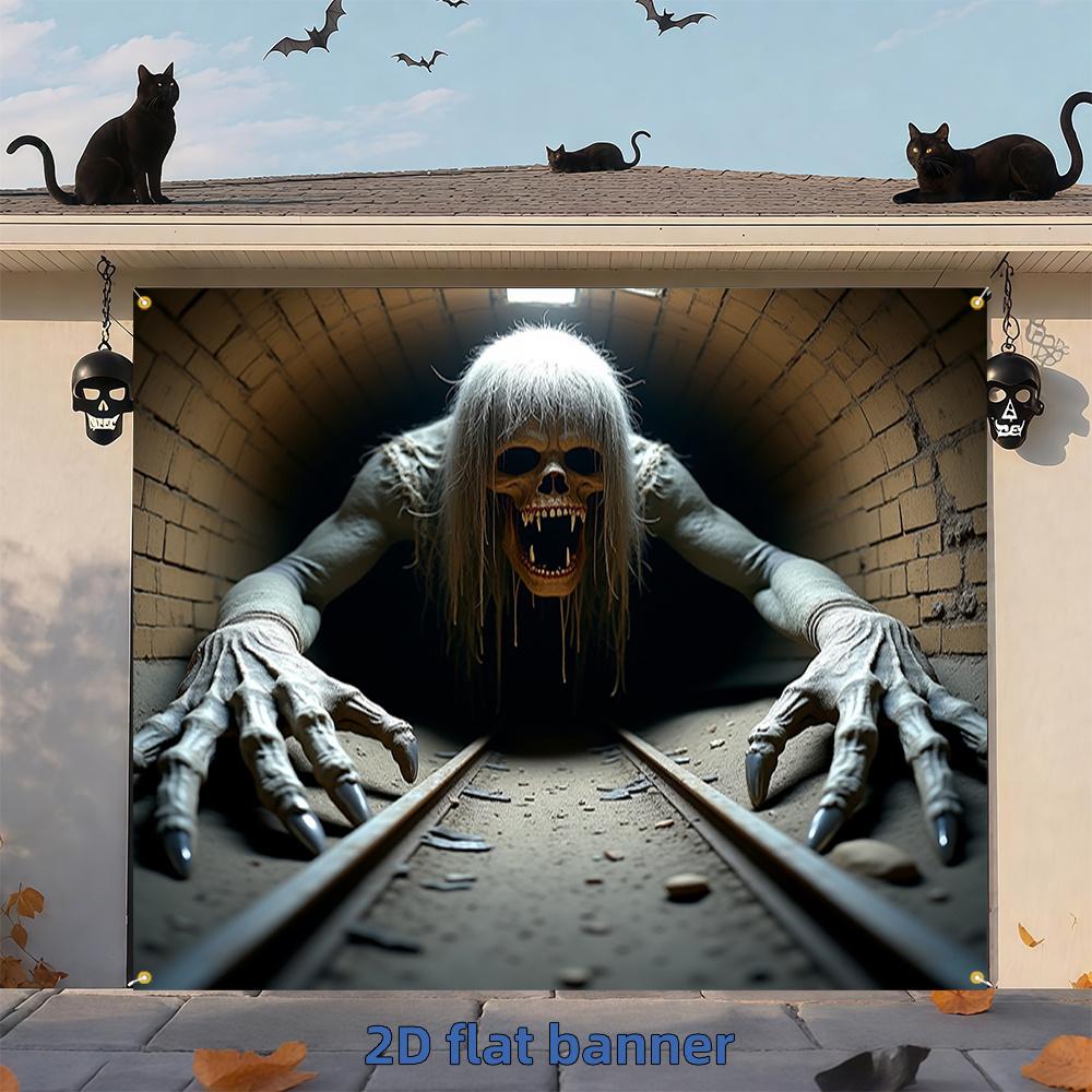 2D flat banner 1 piece Halloween Happy Garage Door Banner