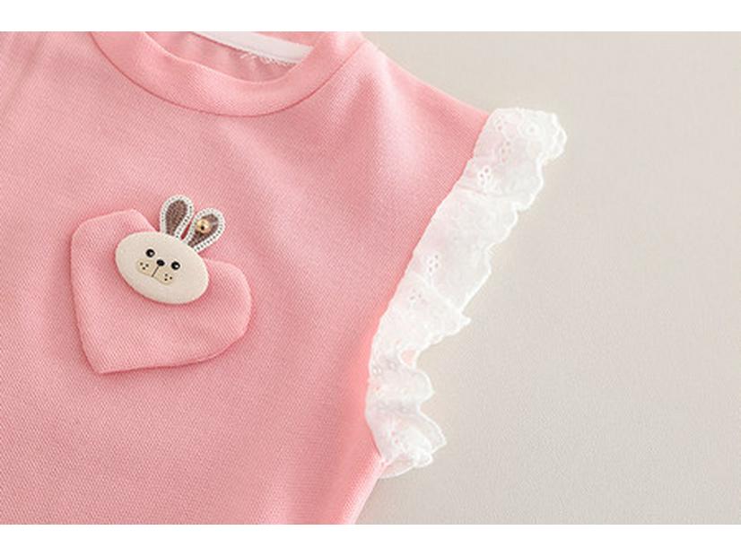 Girls' 2025 Summer Korean Lace T-Shirt & Shorts Set - Stylish Cartoon Design, Short-Sleeve, 2-Piece Trendy Outfit