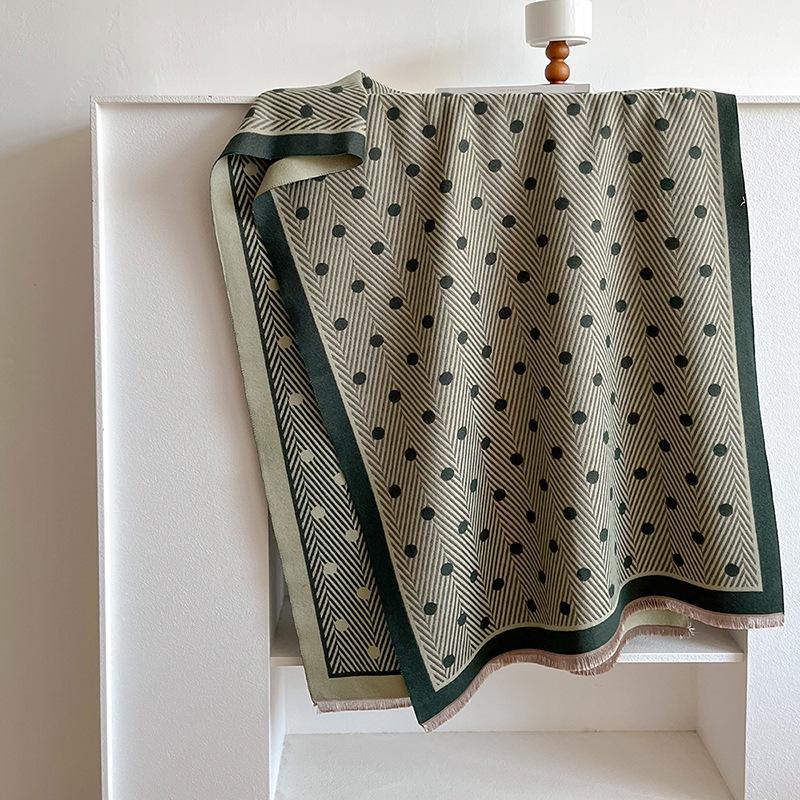 Polka Dot Striped Fashion Printed Scarf Women'S Winter Warm Imitation Cashmere Shawl Commuting Cold Neck Scarf