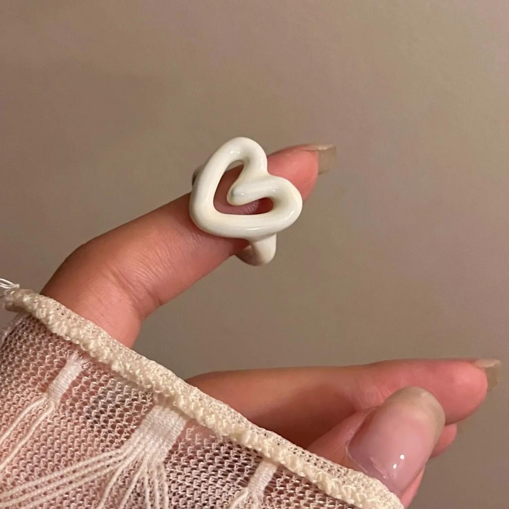 Boho Cute Romantic Macaron Color Love Heart Enamel Opening Rings for Women Charm Trendy Personality Y2K Finger Jewelry Girl Gift