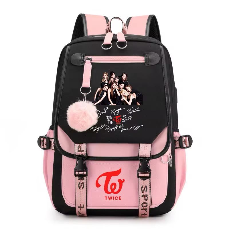 Korean Style Printed Canvas Backpack for Students Fashionable Youth School Bag Trendy Casual Commute Shoulder Bag KTB