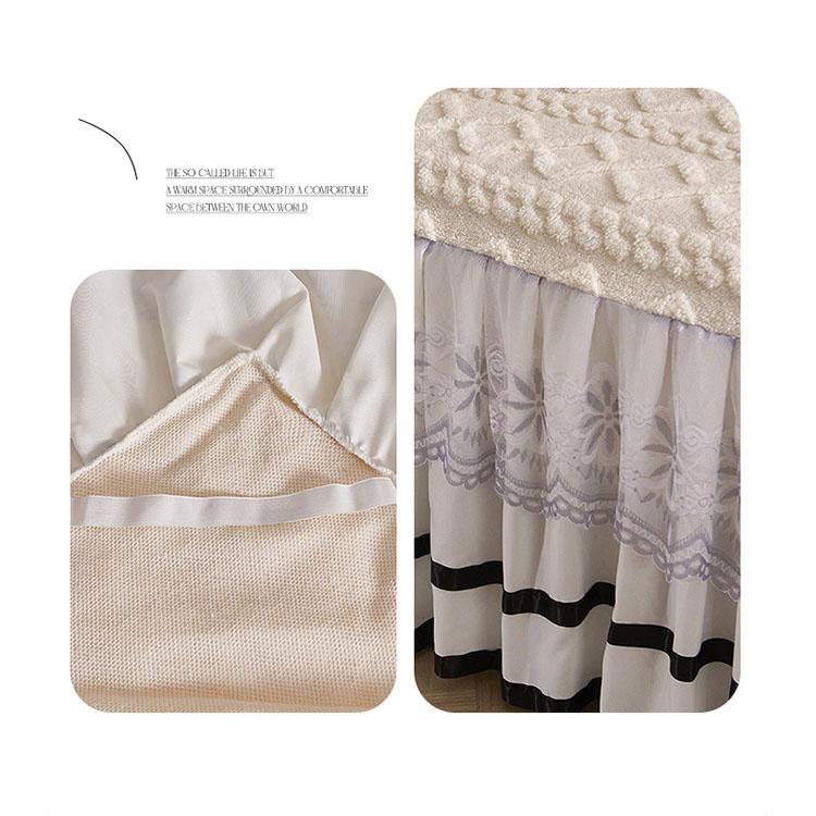 Winter Thickened Plush Bed Skirt with Lace Ruffle, Warm Coral Fleece Mattress Cover, Non-Slip Bedspread
