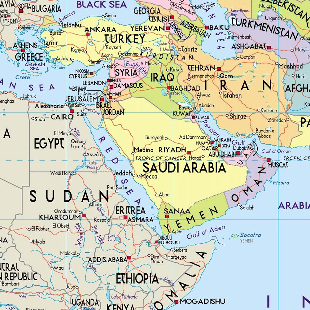 Harta Asiei, fără steaguri naționale, hartă mare, versiunea în limba engleză, hartă educațională, decor pentru biroul de acasă, rechizite didactice școlare