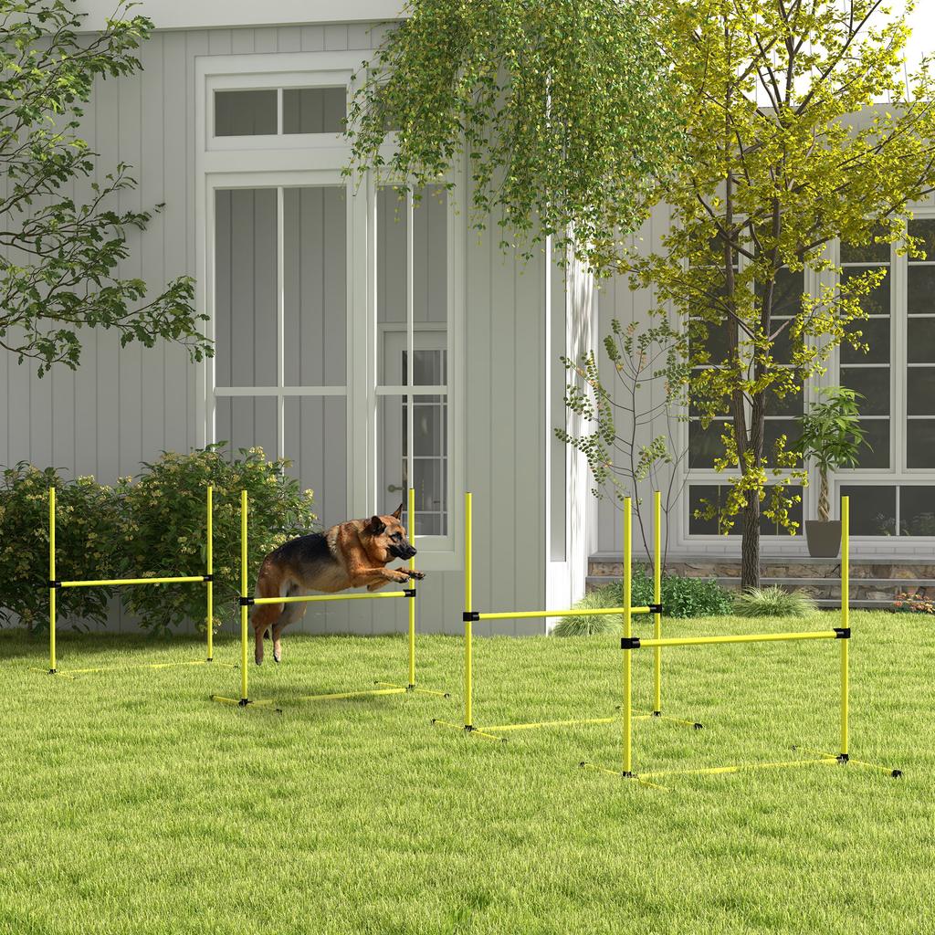 4 Pieces Dog Agility Training Equipment, Adjustable Height Jumps Hurdle with Carrying Bag for Outdoor, Yellow